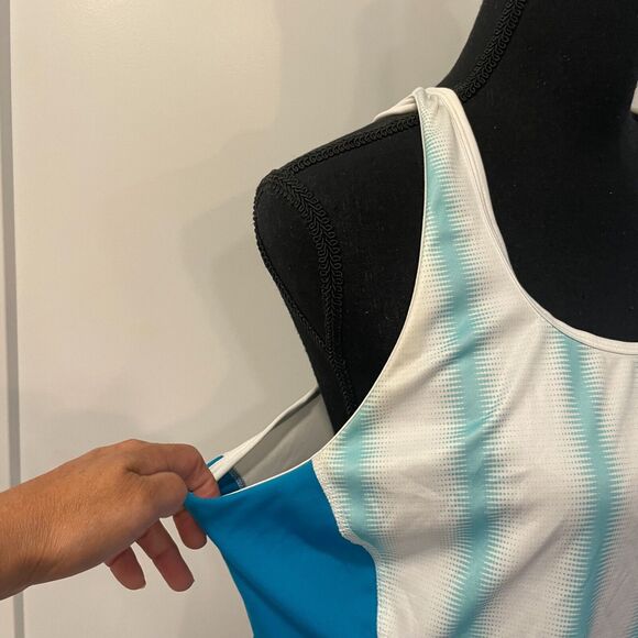 Womens Champion razor back shirt tee white and blue stripes size EXTRA LARGE - Picture 14 of 15